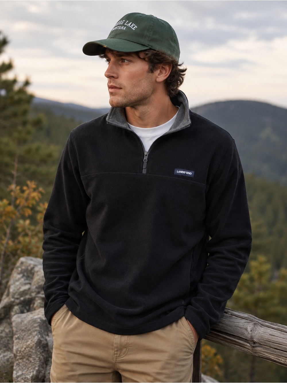 Lands' End Men's Black Half-Zip Fleece Pullover NWT Size M